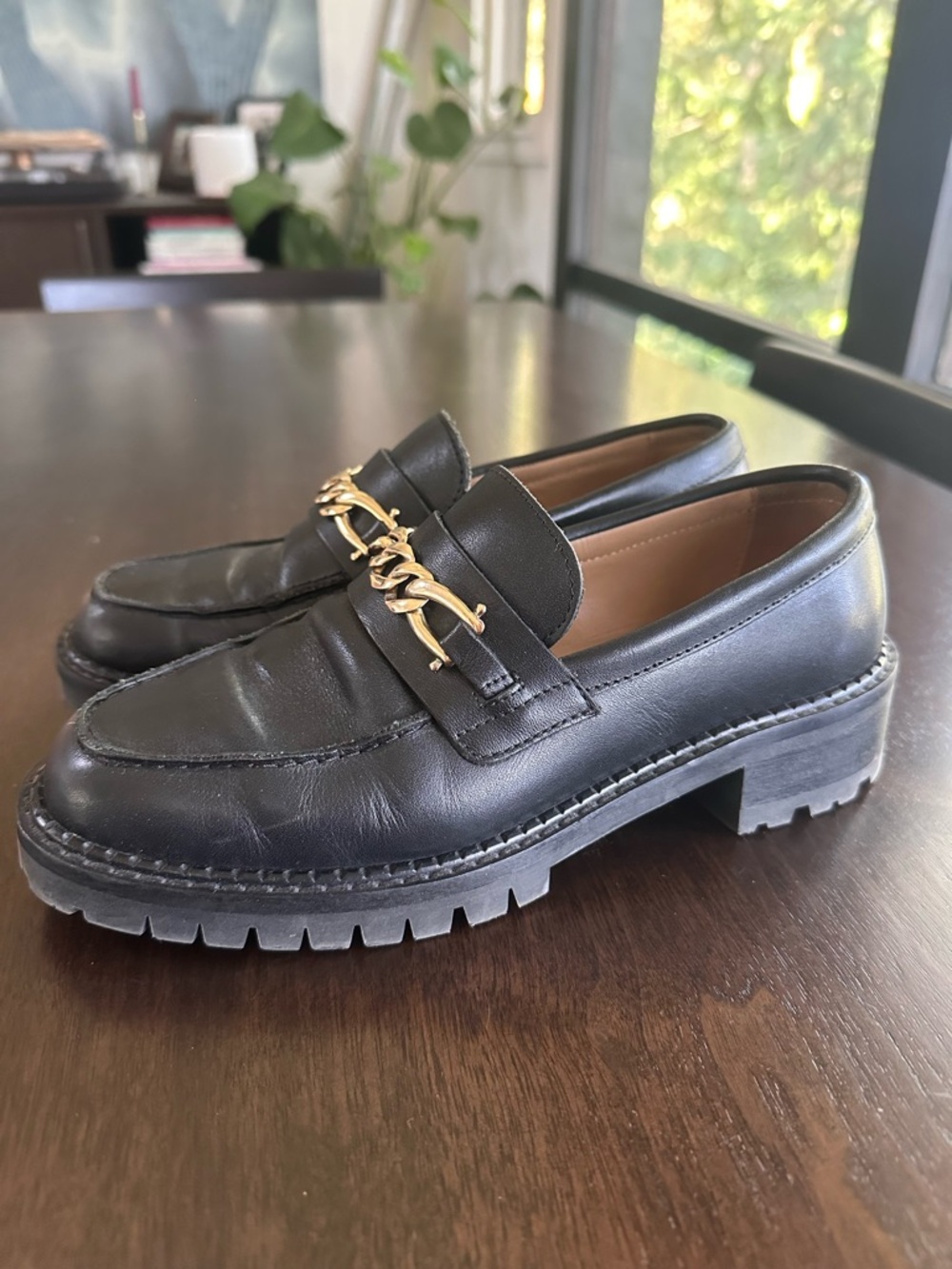 & Other Stories Leather Chain Accent Lug Sole Loafers 5.5